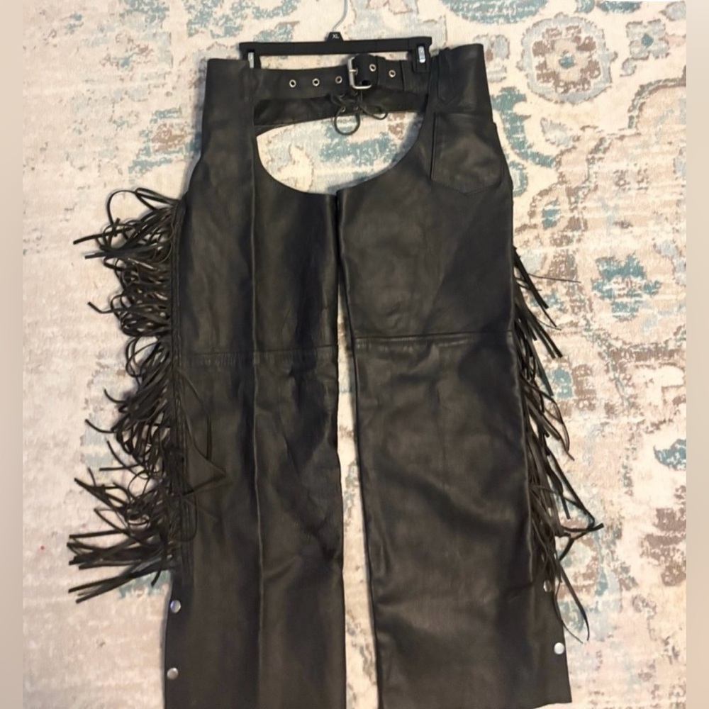 BARNEY’S LEATHER CHIC Black LEATHER Fringe Pants - Picture 1 of 13